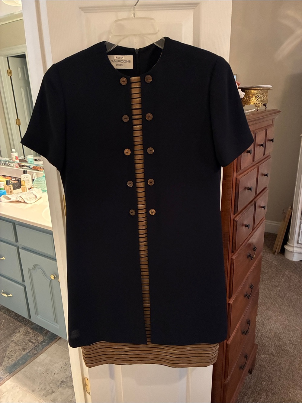 Vintage Evan Picone Navy Gold Classic Career Designer Dress SZ M/L
